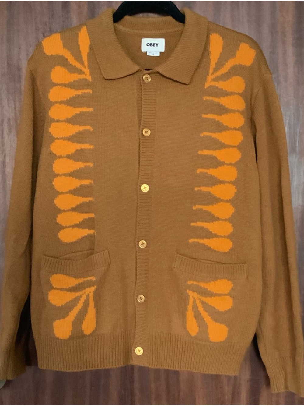 Intarsia knit cardigan by OBEY